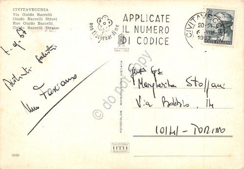 Cartolina Civitavecchia Via Guido Baccelli timbro PT 1967