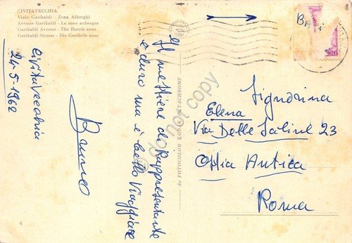 Cartolina Civitavecchia Viale Garibaldi Zona Alberghi 1962