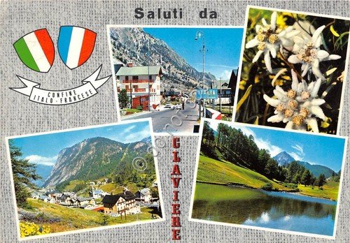 Cartolina Claviere Vedutine Confine Italo Francese stelle alpine 1967 (Torino)
