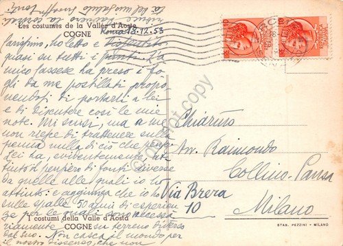 Cartolina Cogne Costumi Val d'Aosta illustrata Musati 1953 ingiallita | Immagine Gallery 2