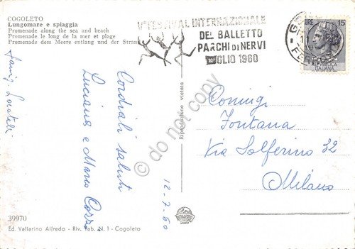 Cartolina Cogoleto Lungomare timbro a targhetta Festival Balletto Parchi Nervi | Immagine principale