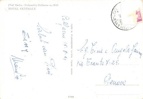 Cartolina Colfosco Hotel Centrale Auto d'epoca 1961