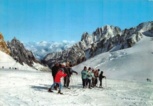 Cartolina Colle del Gigante Le Dru pista di sci sciatori …