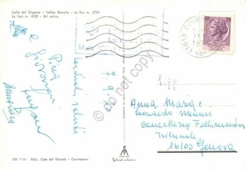 Cartolina Colle del Gigante Le Dru pista di sci sciatori … | Immagine Gallery 2