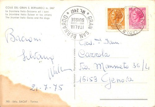 Cartolina Colle del Gran San Bernardo Frontiera Italo Svizzera cani …