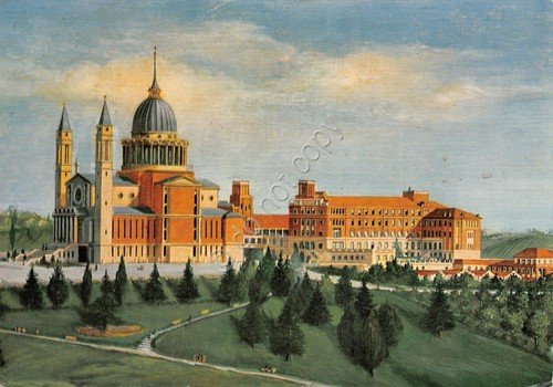 Cartolina Colle Don Bosco Istituto Salesiano col Tempio Illustrata