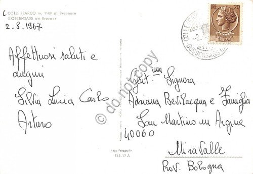 Cartolina Colle Isarco al Brennero Panorama 1967 (Bolzano)