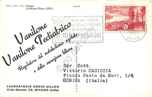 Cartolina Colmar la Maison Pfister pubblicità Vanilone al retro 1957 | Immagine Gallery 2