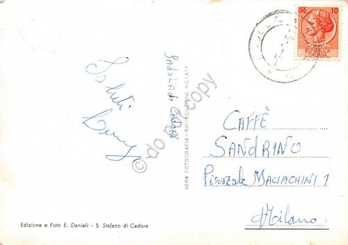 Cartolina Comelico Superiore Lago S. Anna animata colorata anni '50