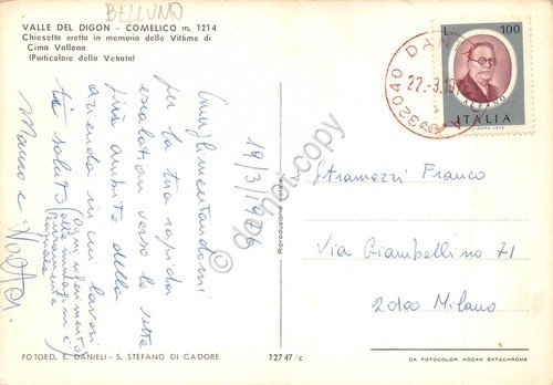 Cartolina Comelico Valle del Digon Chiesa Vittime di Cima Vallona …