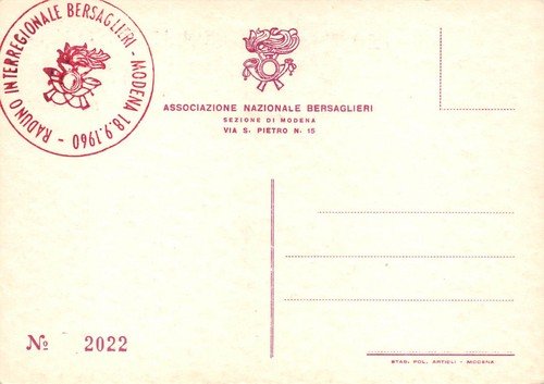 Cartolina commemorativa Raduno Interregionale Bersaglieri Modena 1960 | Immagine Gallery 2