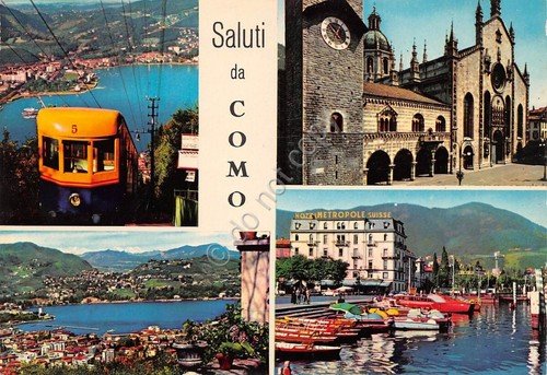 Cartolina Como 4 vedute Hotel Metropole Suisse Funicolare