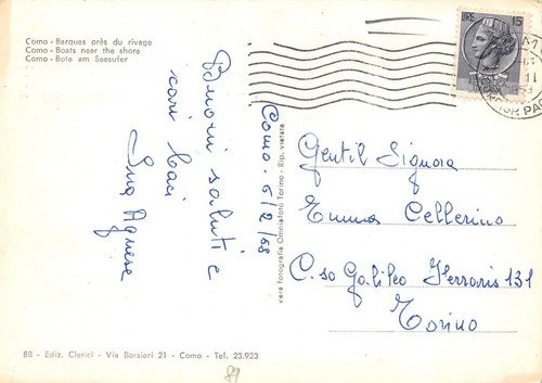 Cartolina Como Barche alla riva 1958 | Immagine Gallery 2