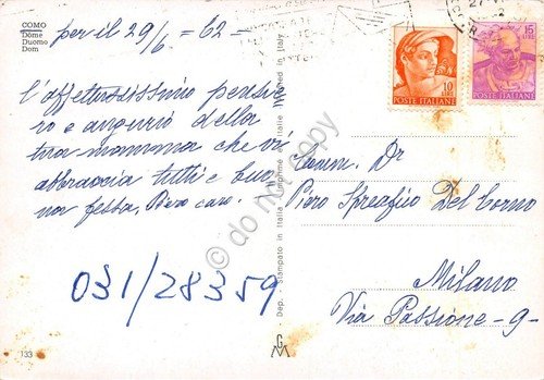 Cartolina Como Duomo 1962