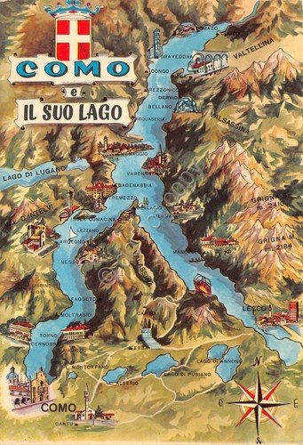 Cartolina Como Mappa del Lago illustrata