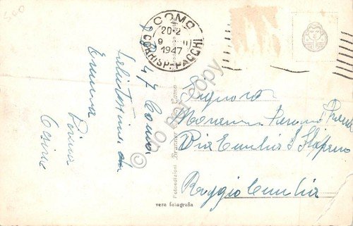 Cartolina Como Piazza Cavour animata auto d'epoca 1947 segno piega