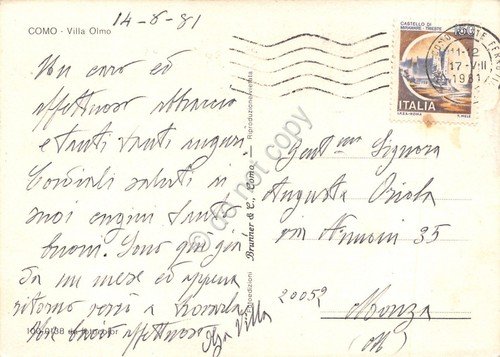 Cartolina Como Villa Olmo 1981
