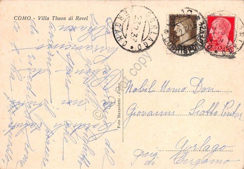Cartolina Como Villa Thaon di Ravel firma Sabrina Parravicino 1937