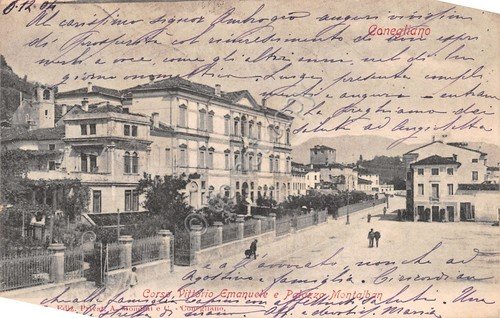Cartolina Conegliano Corso V. Emanuele Palazzo Montalban animata 1904 | Immagine principale