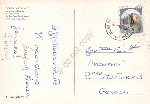Cartolina Conegliano Veneto panorama aereo 1986