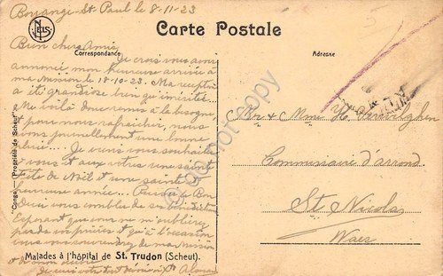 Cartolina Congo Belga St Trudon Malades a l' hopital 1923