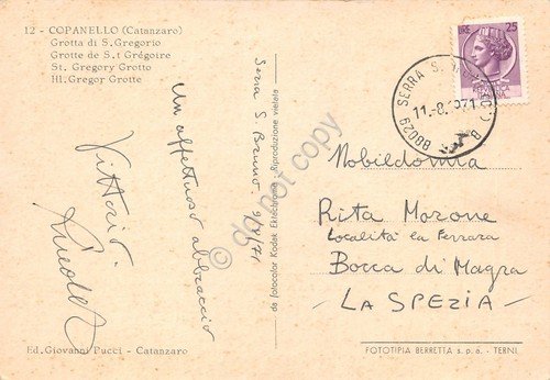 Cartolina Copanello Grotta S. Gregorio 1971