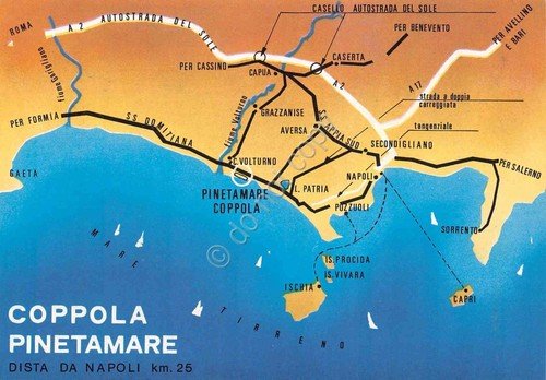 Cartolina Coppola Pinetamare mappa con località illustrata anni '90 | Immagine principale