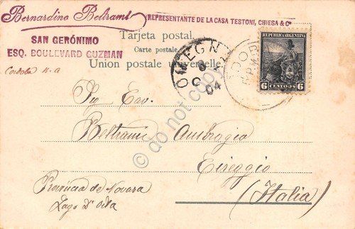 Cartolina Cordoba Argentina vista general 1904 Timbro Beltrami Casa Testoni