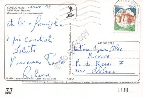 Cartolina Coredo Vedutine panorama dall'alto 1993 (Trento) | Immagine Gallery 2