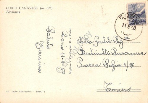 Cartolina Corio Canavese panorama 1950