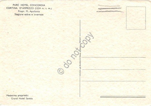 Cartolina Cortina d' Ampezzo Hotel Parc Concordia illustrata (Belluno)