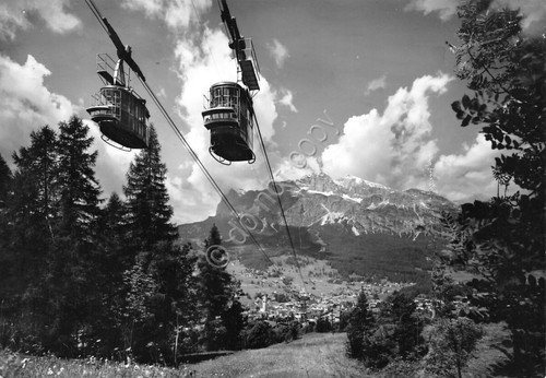 Cartolina Cortina funivia di Faloria verso le Tofane anni '60
