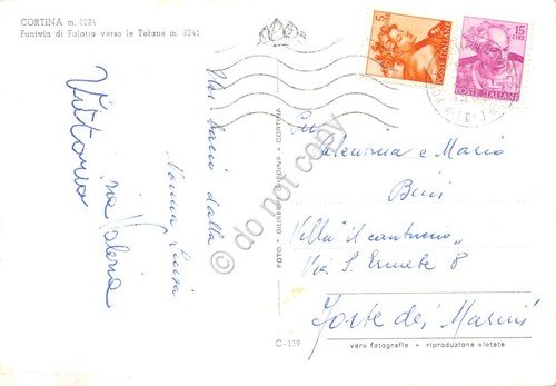 Cartolina Cortina funivia di Faloria verso le Tofane anni '60