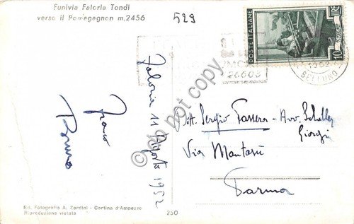 Cartolina Cortina Funivia Faloria Tondi 1952 (Belluno)