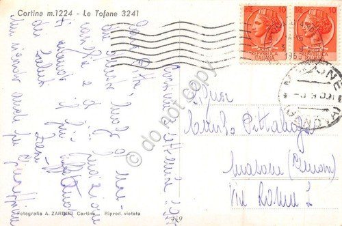 Cartolina Cortina Hotel Ancora animata 1955 segni (Belluno)