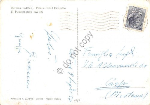 Cartolina Cortina Palace Hotel Cristallo 1958 (Belluno) | Immagine Gallery 2