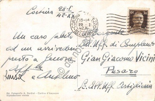 Cartolina Cortina Panorama 1942 segnata (Belluno)