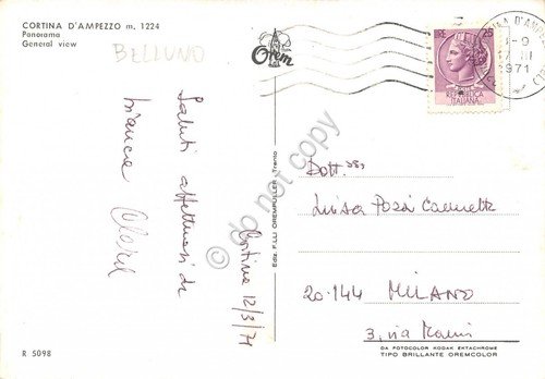 Cartolina Cortina Panorama 1971 (Belluno) | Immagine Gallery 2