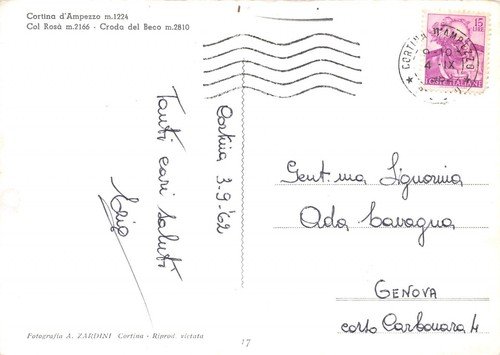 Cartolina Cortina panorama Col Ros? Croda del Beco 1962 (Belluno) | Immagine Gallery 2