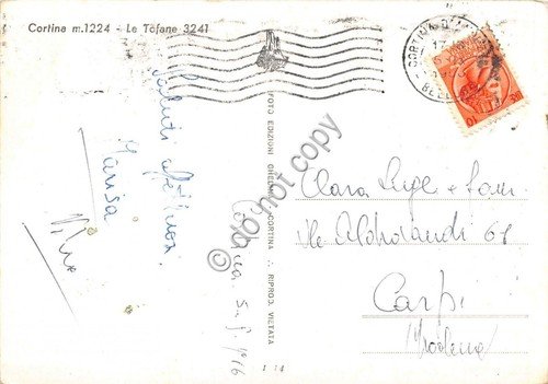 Cartolina Cortina Panorama Tofane 1956 Foto Ghedina (Belluno)