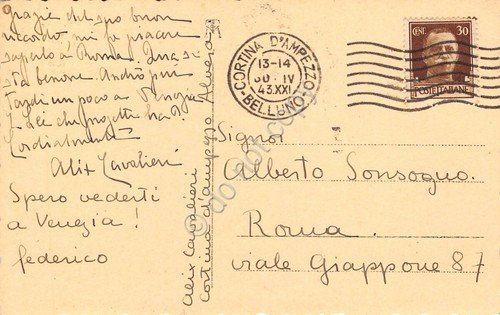 Cartolina Cortina pecore al pascolo 1943