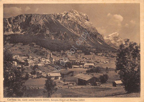 Cartolina Cortina verso Faloria Sorapis e Antelao 1939 Timbro targhetta …