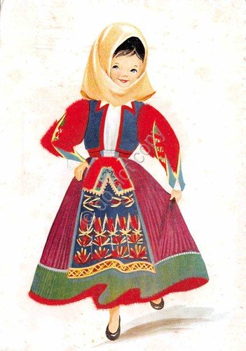 Cartolina Costumi Tradizionali Sardi donna abito con profili in tessuto | Immagine principale
