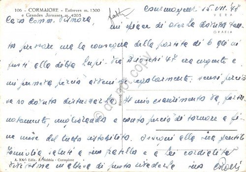 Cartolina Courmayeur Cormajore Entreves e Grandes Jorasses 1947 foto cartolina | Immagine Gallery 2