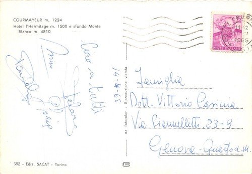 Cartolina Courmayeur Hotel Hermitage 1965
