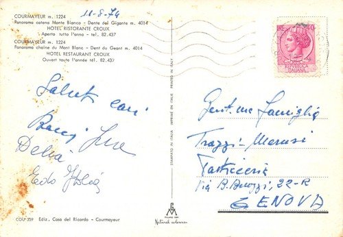 Cartolina Courmayeur Hotel Ristorante Croux 1974 | Immagine Gallery 2