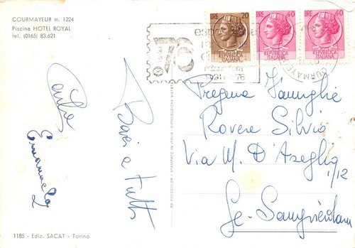 Cartolina Courmayeur Hotel Royal Piscina 1976 (Aosta)