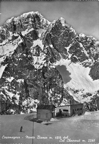Cartolina Courmayeur Monte Bianco Cia sciatore Timbro Locanda Lago Checrouit … | Immagine principale