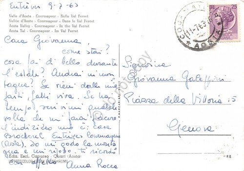 Cartolina Courmayeur nella Val Ferret 1963