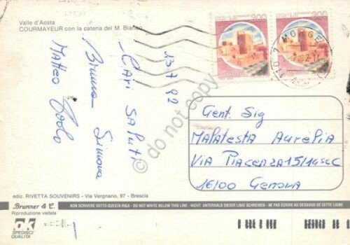 Cartolina Courmayeur panorama paese con stemma 1992 (Aosta) | Immagine Gallery 2